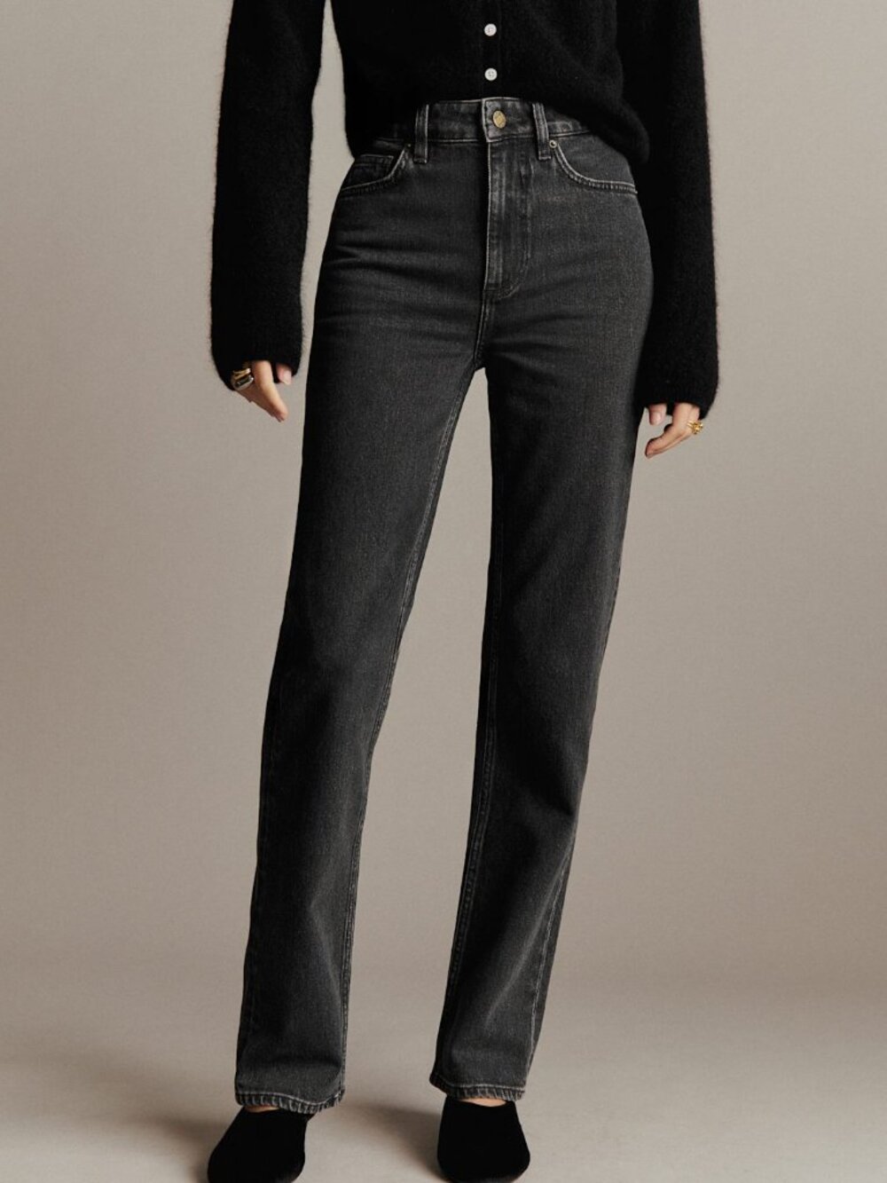 Sézane L'Iconique Droit Black Straight Leg Jeans 7/8 High Rise Sz 36